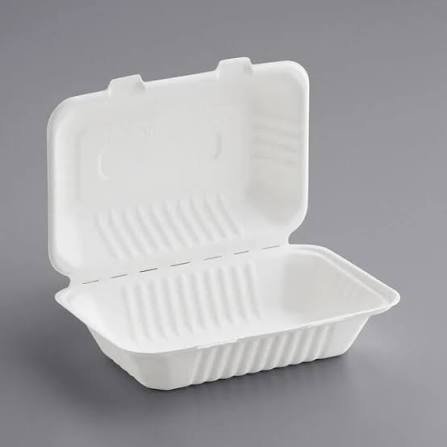 Bagasse Burger Box 9"x6" One Compartment White - Image 2